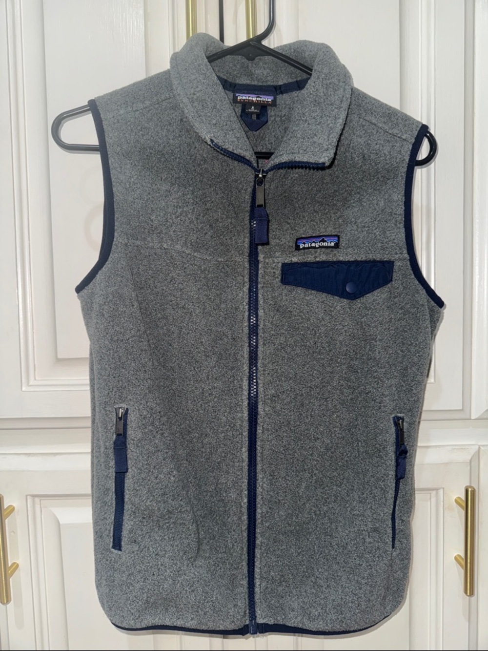 Patagonia Grey Fleece Vest with Navy Trim